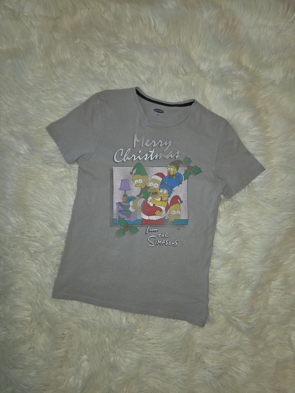 Old Navy Mens The Simpsons Merry Christmas Graphic Tee - Gray
